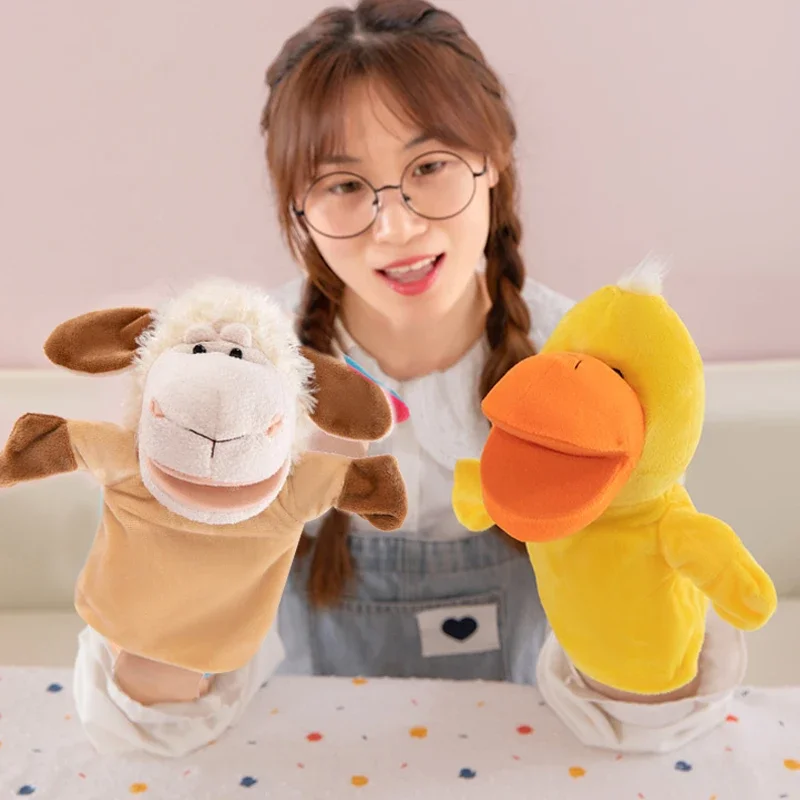 Mão fantoches de dedo dos desenhos animados brinquedo de pelúcia festa fornecimento família reunião brinquedo favorito leão ovelha pato girafa crianças presentes