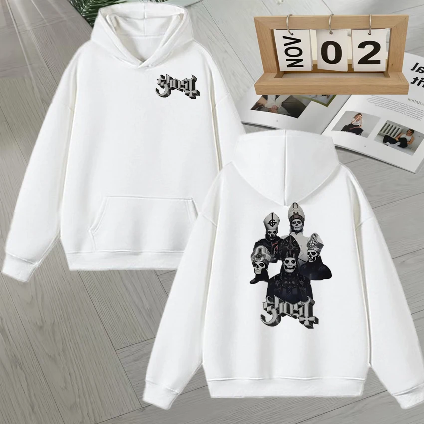 New In Ghost Band Hoodie Long sleeve Autumn Winter Double Sided Print Men Women Loose Sweatshirt Goth Streetwear Pullover Unisex