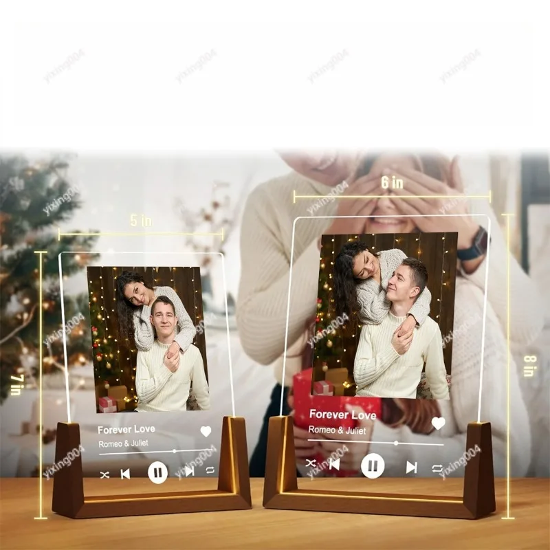 Home Decor Black Walnut Wood Frame LED Night Light for Festival Daily Gift