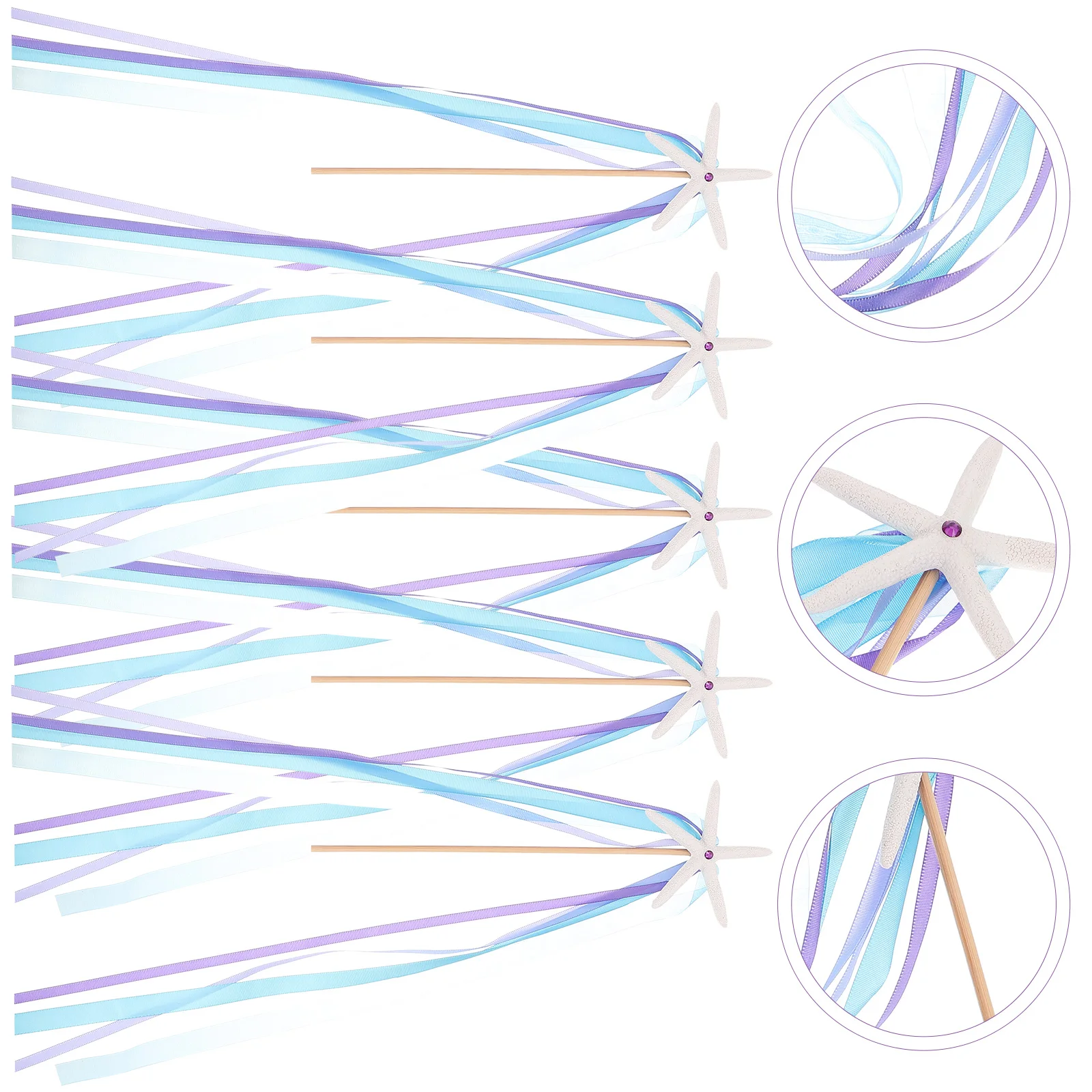 

5pcs Fairy Wand Ribbon Design -Shaped Decorative Wands Light Easy Grip For Girls Birthday Party Halloween