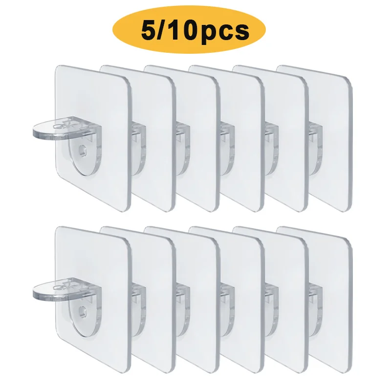 5/10Pcs 6X6cm Adhesive Hooks Transparent Self Pegs Rack Wall Hangers Closet Cabinet Shelf Support Bracket