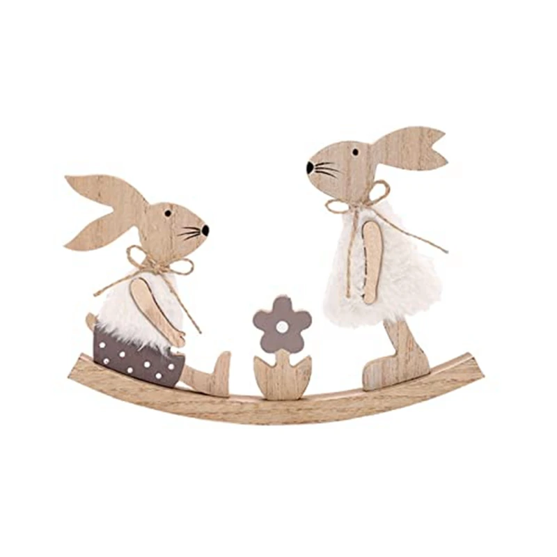 Wooden Seesaw  Craft Desktop Ornament Home Decor Bunny Door Frame Pendant Household Products For Christmas Easter