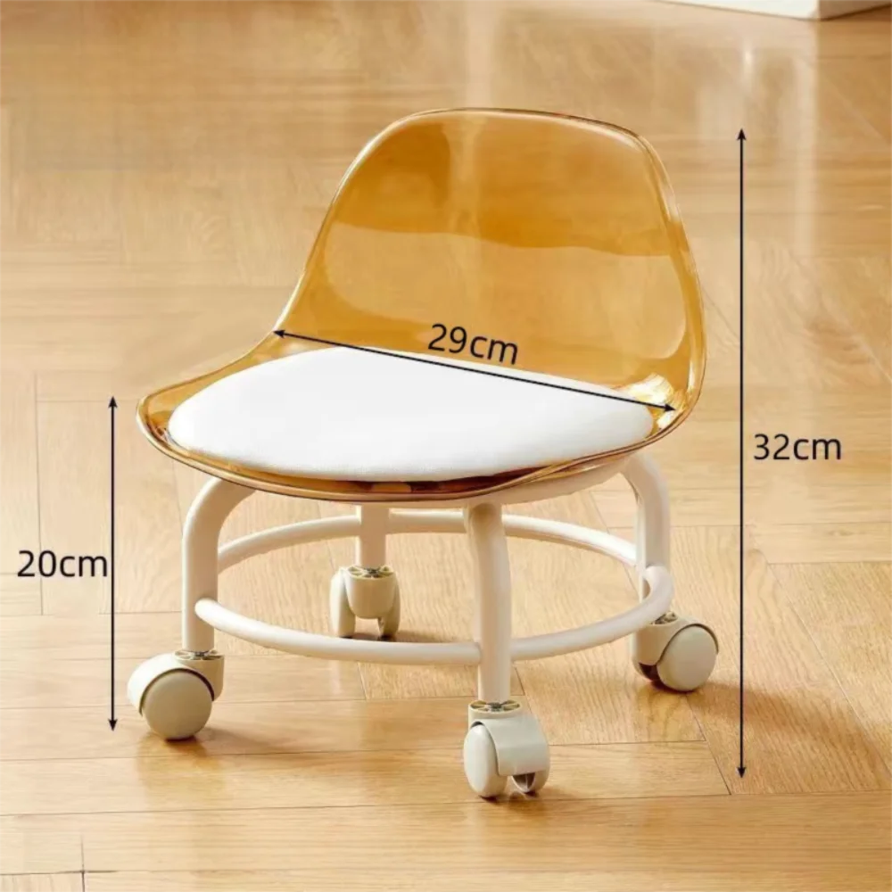 New Transparent Small Stool Simple Universal Wheel Low Chair Noiseless Multifunctional Backrest Seat Children