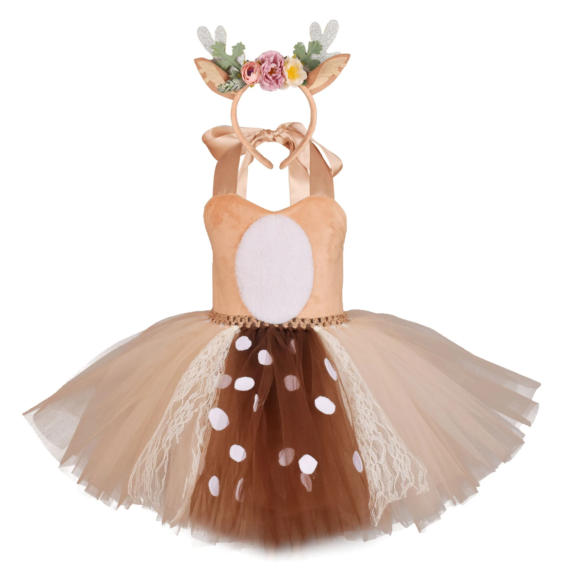 Elk kids dress cute fawn fairy children's day show costume Christmas Party Princess Dress With Headband Girls Santa Dress