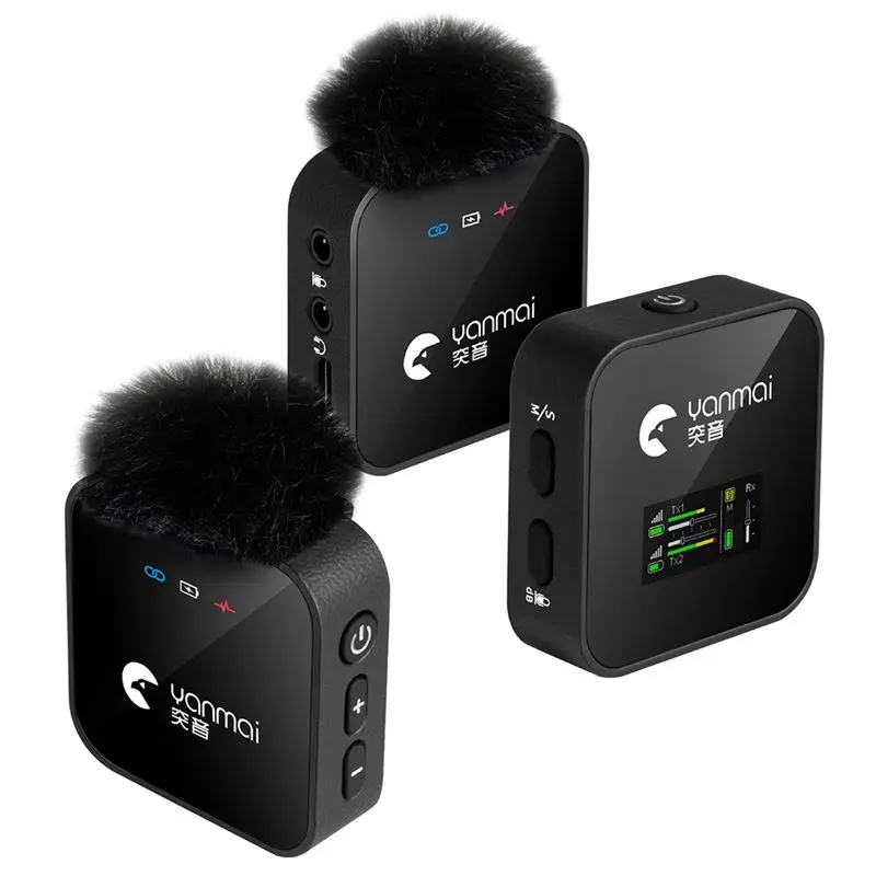 ABUO-Yanmai Juego de micrófonos Lavalier inalámbricos 2,4G, 1 a 2, con reducción de ruido de 1 botón, adecuado para transmisiones en vivo al aire libre