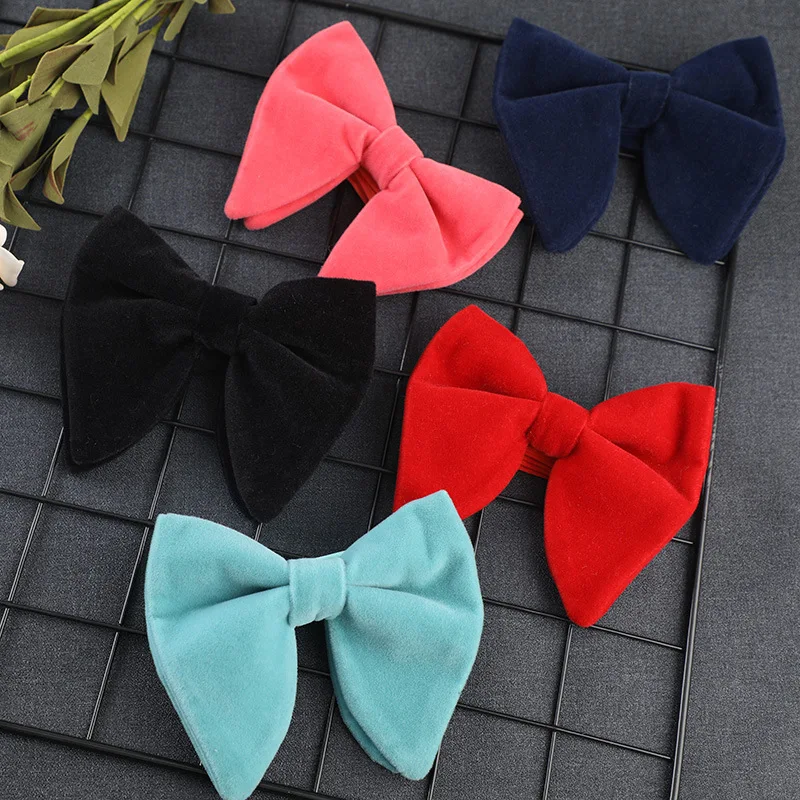 Men\'s Elegant Velvet Oversize Bow Tie Solid Black Brown Large Bowknot Wedding Party Butterfly Tuxedo Suit Accessories Cravat