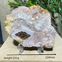 Pink Amethyst Flower Agate Slab Natural Stone Geode Specimen Feng Shui Quartz Crystal Slice Home Decoration+Stand 3