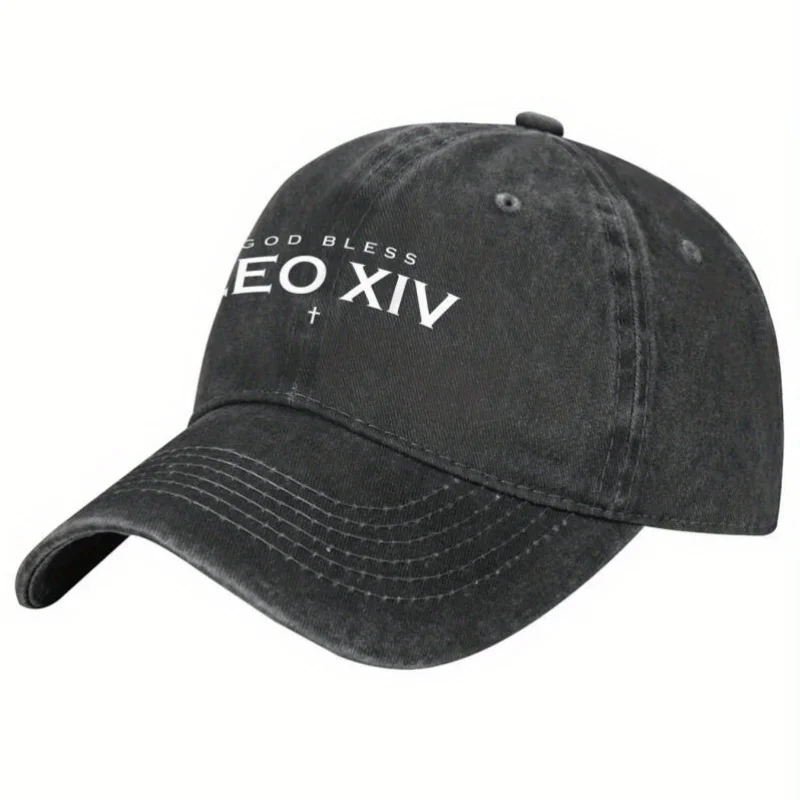 God Bless Pope Leo XIV Unisex Baseball Cap - Lightweight Cotton, Adjustable Fit, Black with White Embroidery, Casual Outdoor Spo