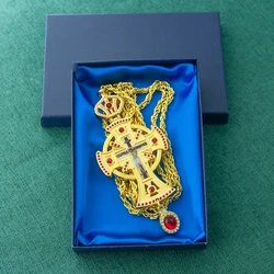 HTISOK Orthodox Cross Christian Church Cross Jesus Crucifix Necklace Antique Gold Plated Resin Jesus Orthodox Priest for Prayer
