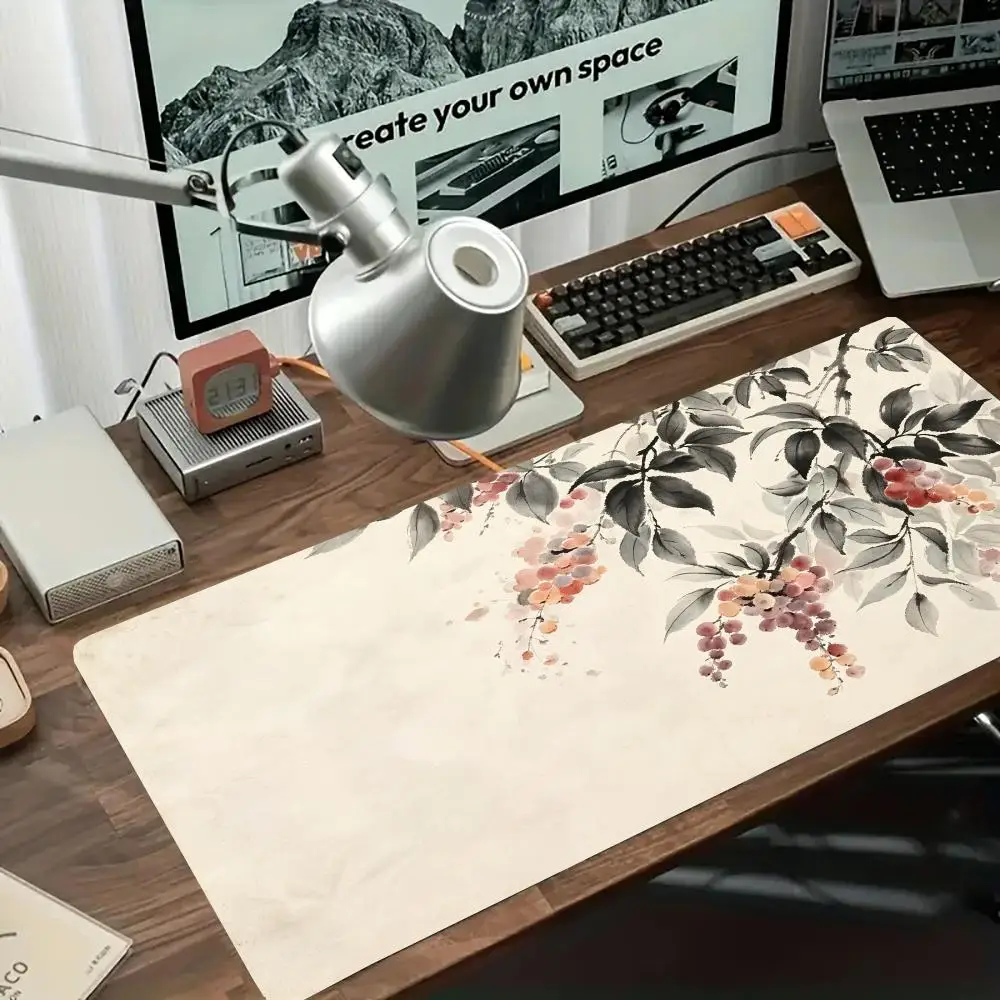Ink Wash Flower Branch Table Mat Precision Tracking Smooth Cloth Surface Mouse Pad For Oriental Office