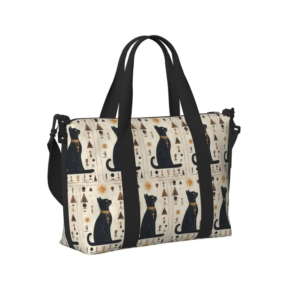 

Egyptian Cat Egypt Hieroglyphic Beach Travel Bag Large Capacity Tote Bags for Gym Sport Women Shopping Duffle Shoulder Bag