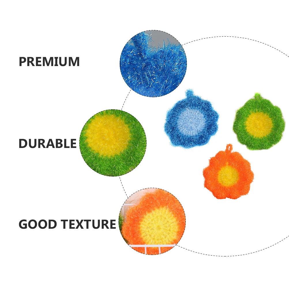 

3 Pcs Flower Shaped Dish Towel Polyester Yarn Cleaning Scrubber Kitchen Washcloths Durable Strong Absorption Non Scratch