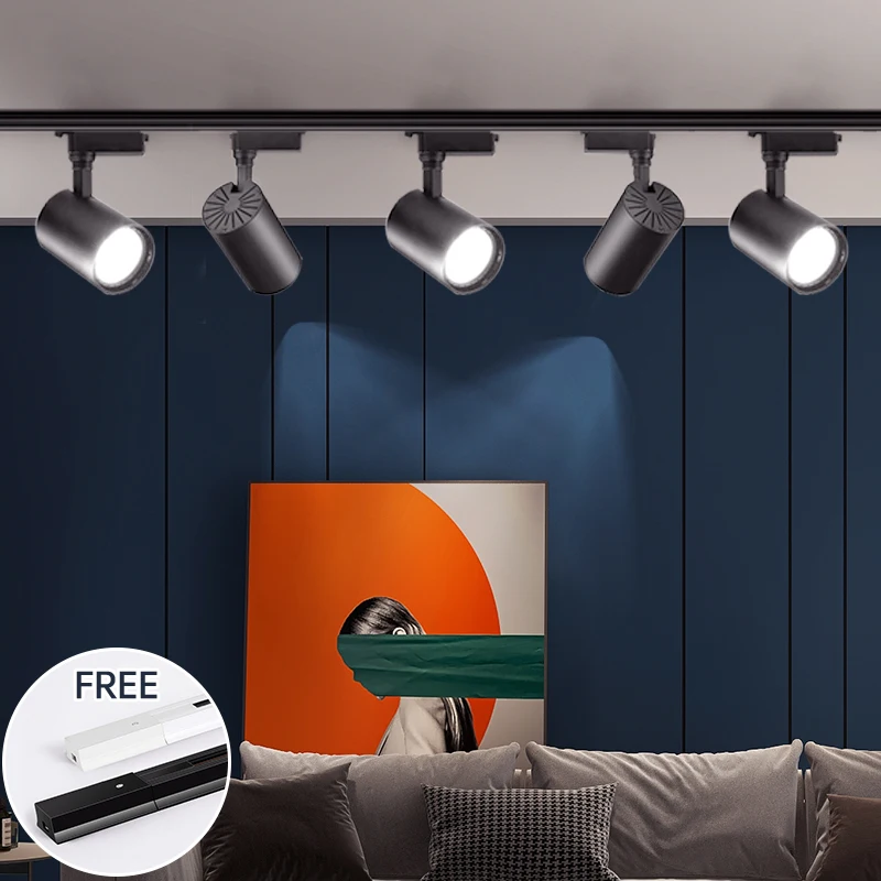 Led Track Light COB 220V Full Set Led Spot Track Lighting Rail Lamp for Living Room Clothing Store Bedroom Track Ceiling Lamp