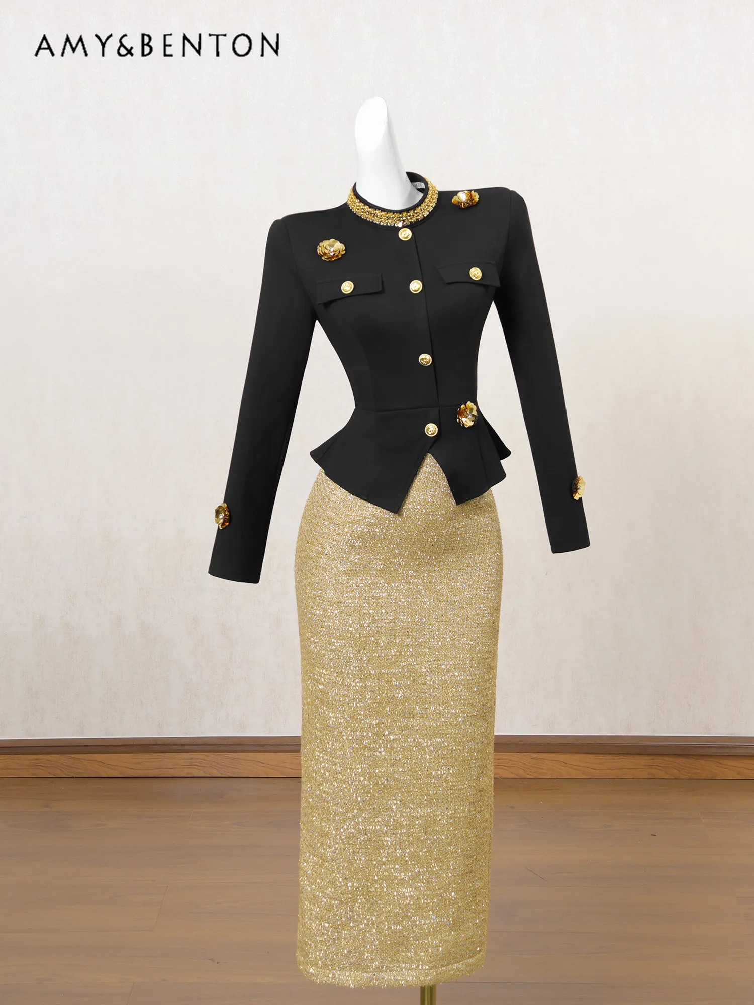 

Французское ретро-платье с эффектом двухслойности и пэчворком для женщин, осенне-зимнее, с обильным декором из пайеток, высококачественное, приталенное, для торжественных случаев