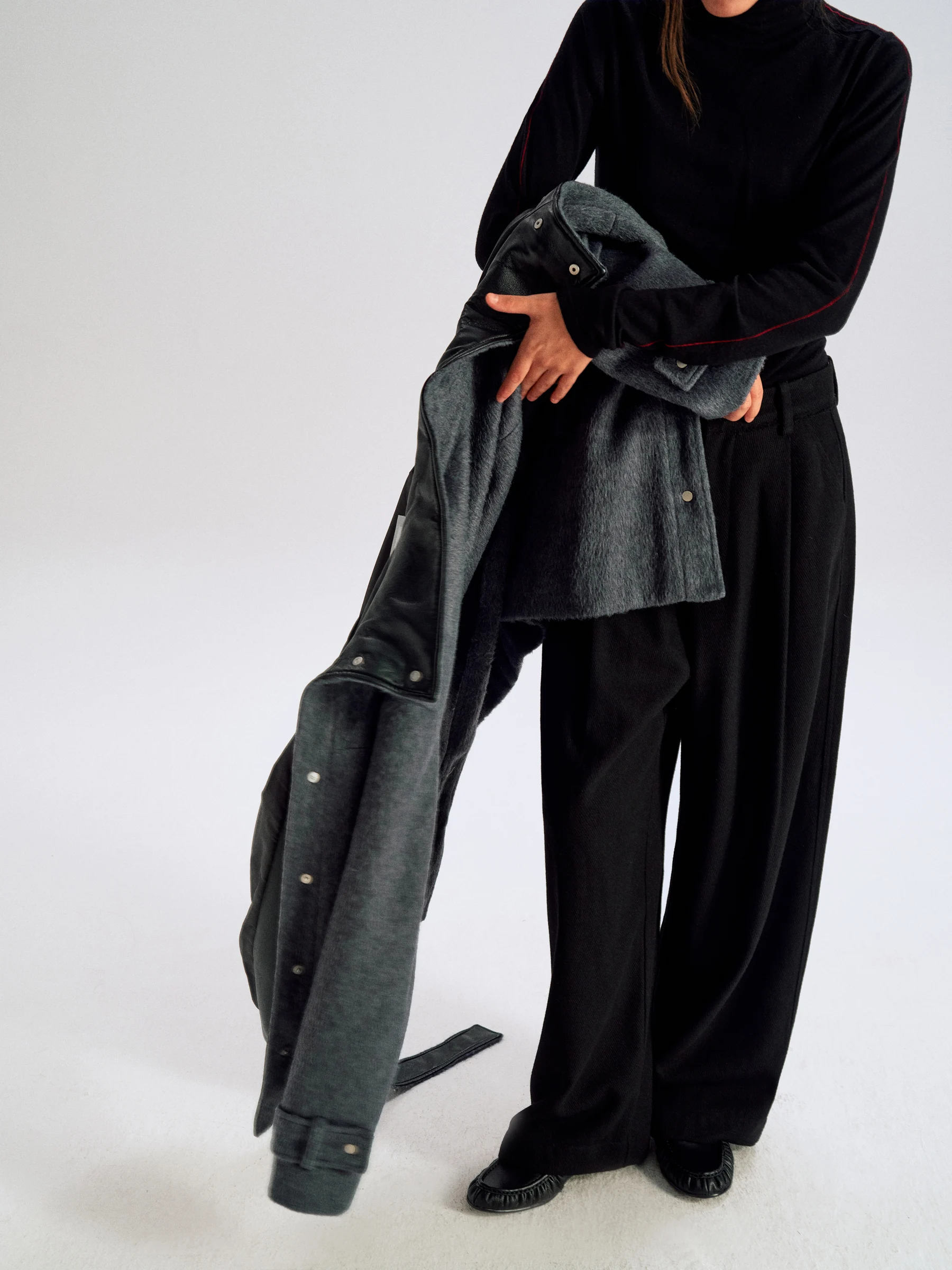 SHKUCO Classic Loose Silhouette Anti-Wrinkle Wide Leg Pants Comfortable Thickened 3D Tailoring Woolen Business Casual Trousers