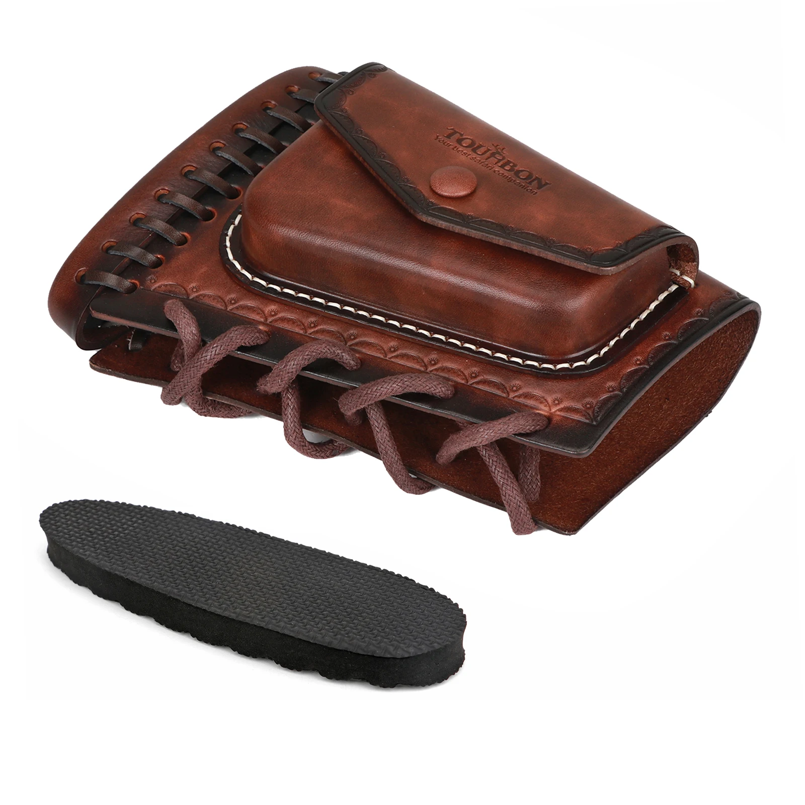 Tourbon Vintage Leather Gun Buttstock Cover Rifle Cheek Rest Adjustable Extension with Inserts Protector Pad Hunting Accessories