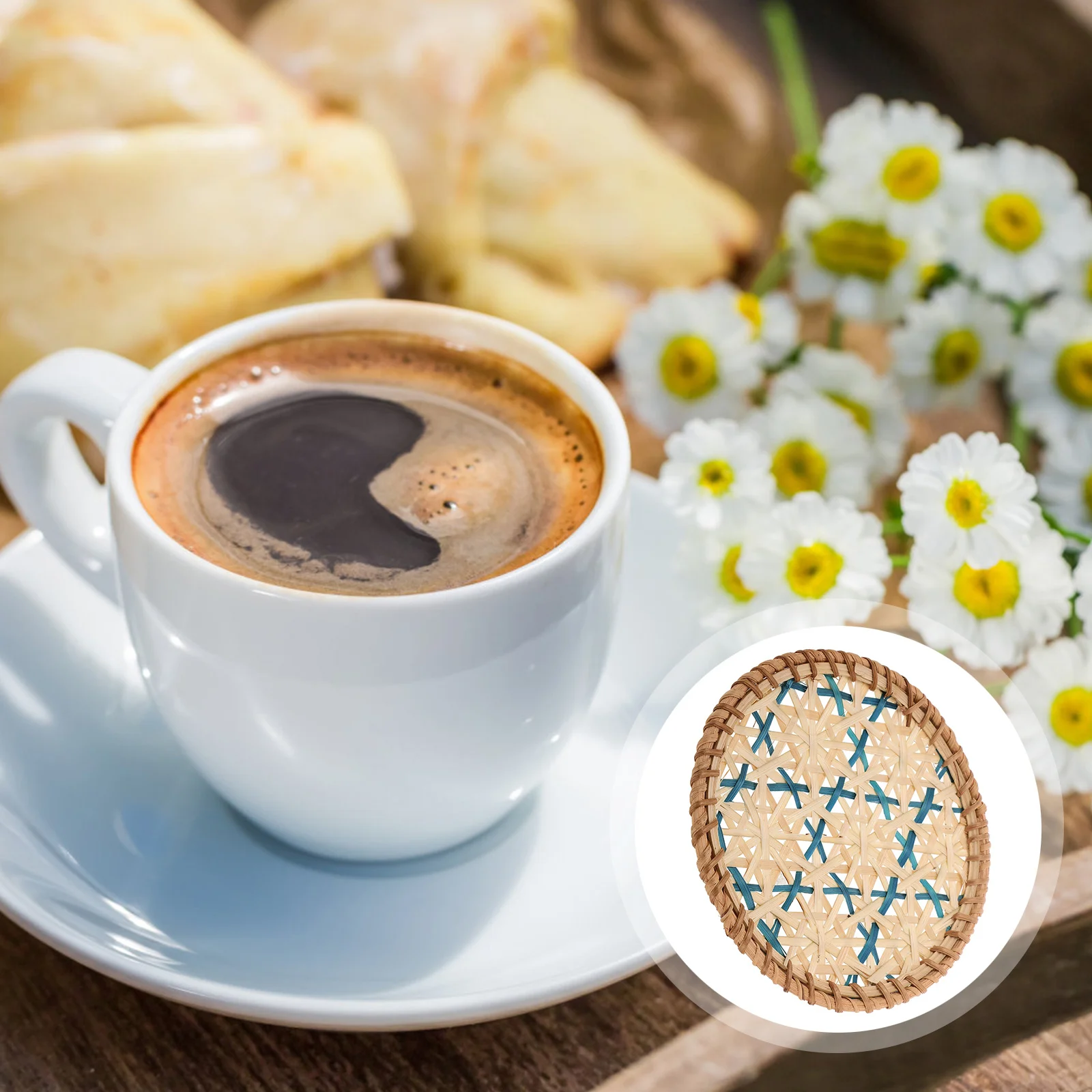 

Handmade Bamboo Woven Coaster Heat Insulation Mat for Tea Coffee Water Cups Round Rustic Cup Holder Decorative Tray