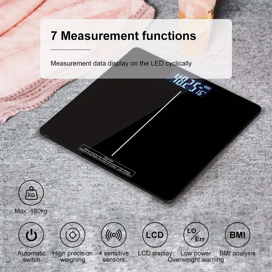 1PC Digital Bathroom Scale, Highly Accurate Body Weight Scale With Lighted LED Display, Round Corner Design Weight Scale