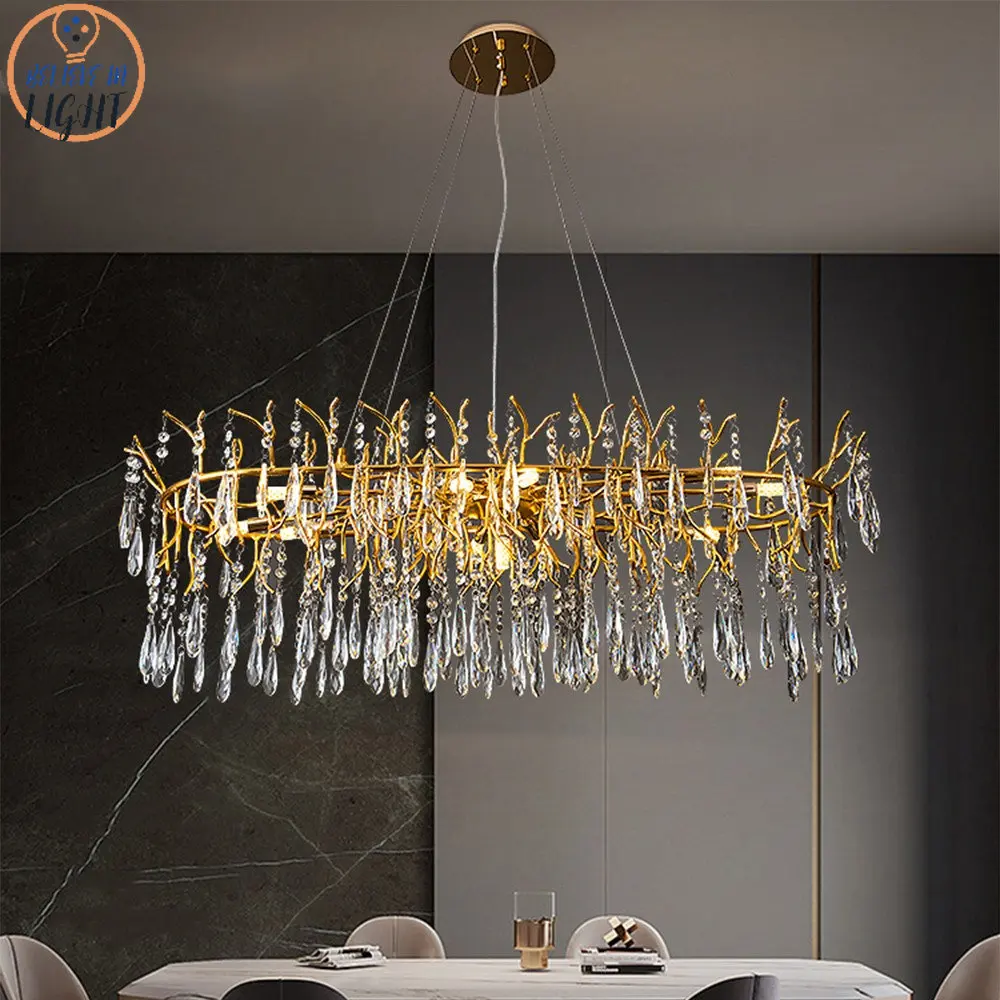 Nordic Gold Luxury Chandeliers Round/Long Led Kitchen Lighting for Living Room Crystal Hanging Lamp Dining Room Bedroom Decor