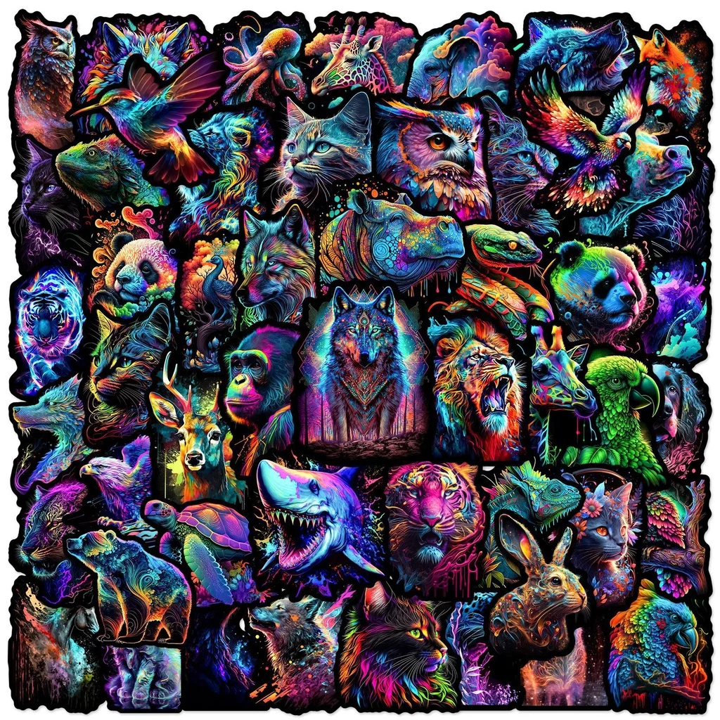 50PCS Neon Colorful Wild Animals Waterproof Graffiti Stickers for Helmet Bicycle Hand Account Pencil Case Decals view 2
