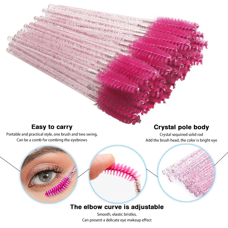 50 stuks wegwerp wimperborstel zachte kop kristal wenkbrauwborstel wimperverlengingsborstel mascara toverstaf make-up tool