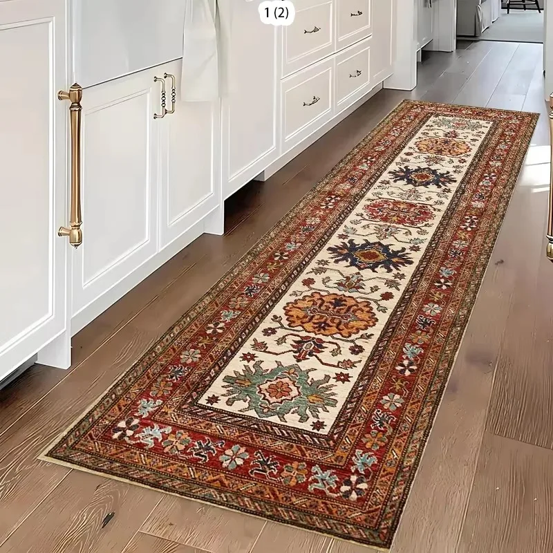 VIKAMA Vintage Ethnic Runner Rug, for Hallway Entryway Dining Bedroom, Stain Resistant & Durable, Home Furniture Decor