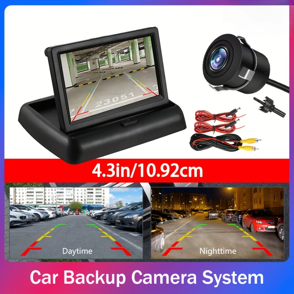 

Folding Display with 4.3-inch Monitor Wired Reversing Camera System with 18.5-inch Perforated Camera - Easy installation for car