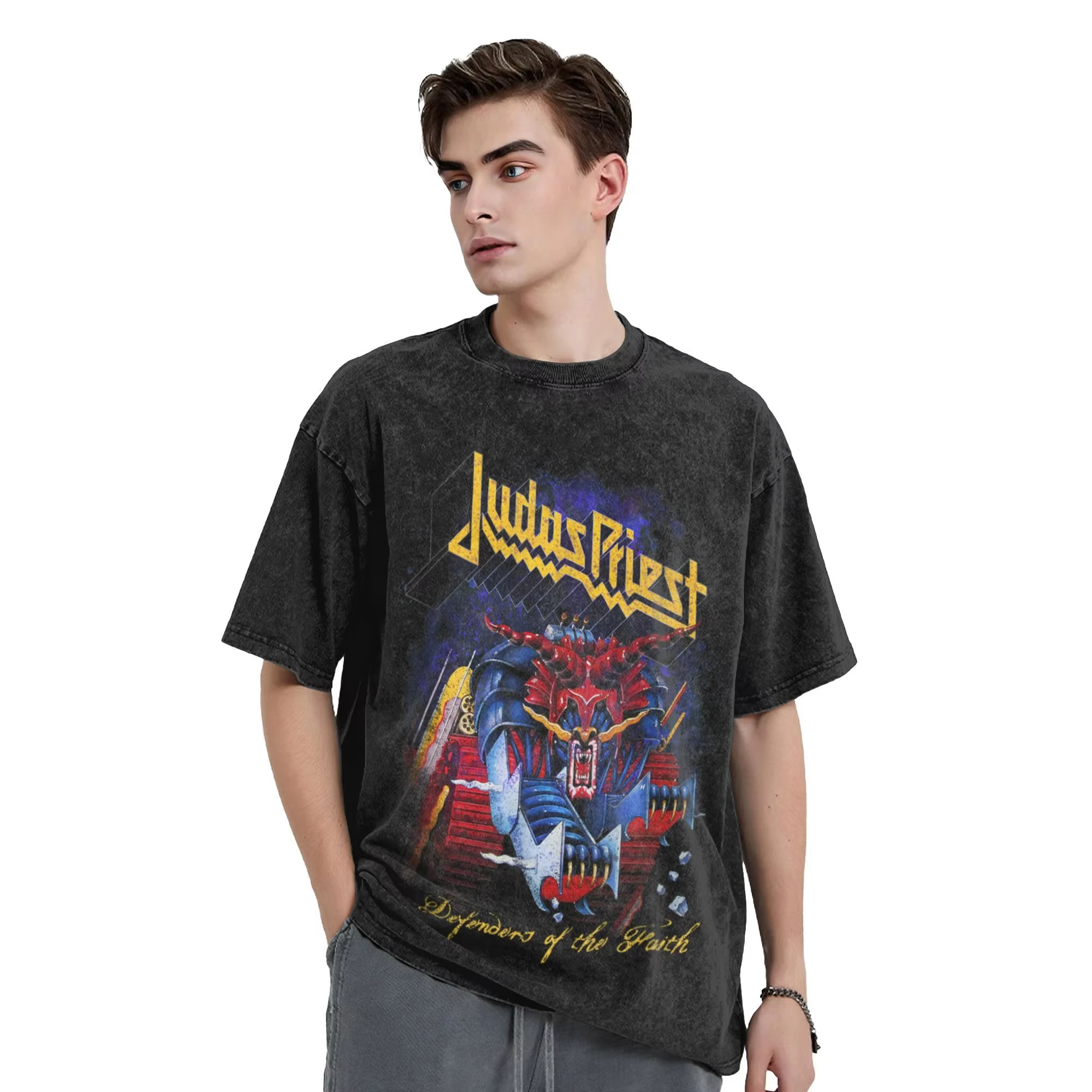 

Washed T Shirts Judas Priest Defenders Blowout Vintage T-Shirts Harajuku 2025 Tour Streetwear Summer Top Tee Shirt for Men Women