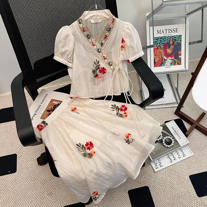2026 Summer Girls Set Short Skirt Lace Pure Cotton Childrens Baby Two Piece Set Kids Clothes White Set Summer Clothes of Girls