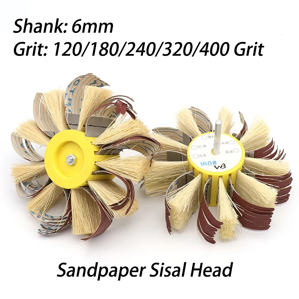 

1Pcs 150mm*6mm Shaft Mounted Sisal and Emery Cloth 120-400 Grit Bristle Polishing Brush Wheel for Wood Primer Metal Sanding