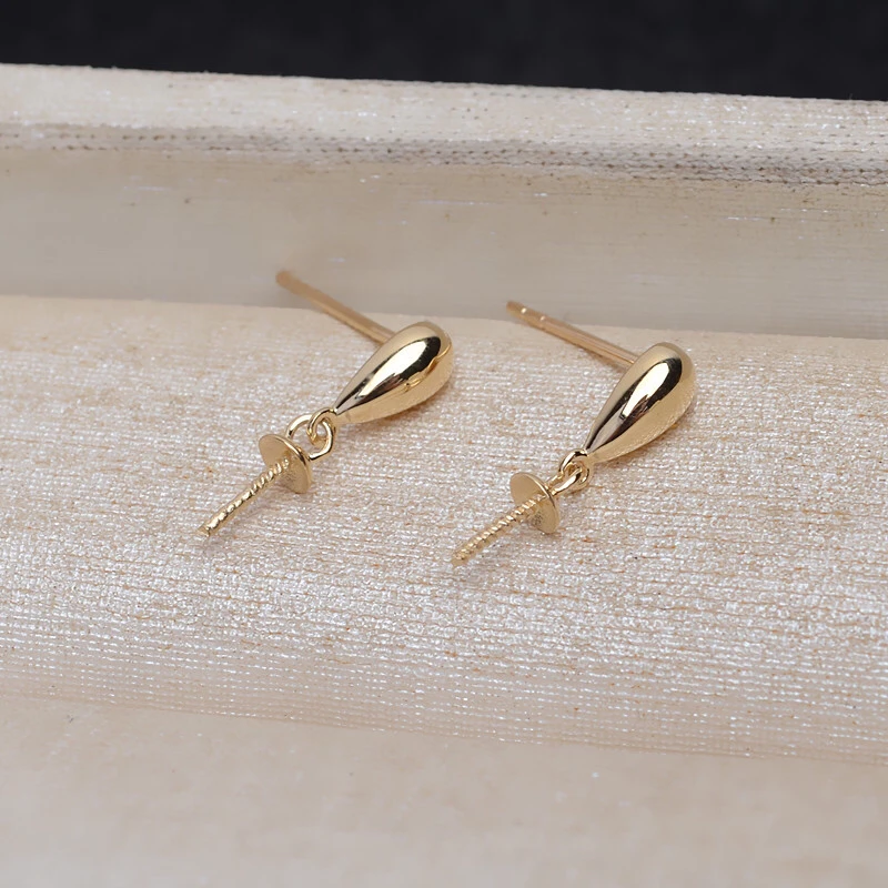 Hot Classical 18K Yellow Gold AU750 Earrings Mountings Findings Mounts Base Jewelry Settings Accessories Part for Pearls Jade