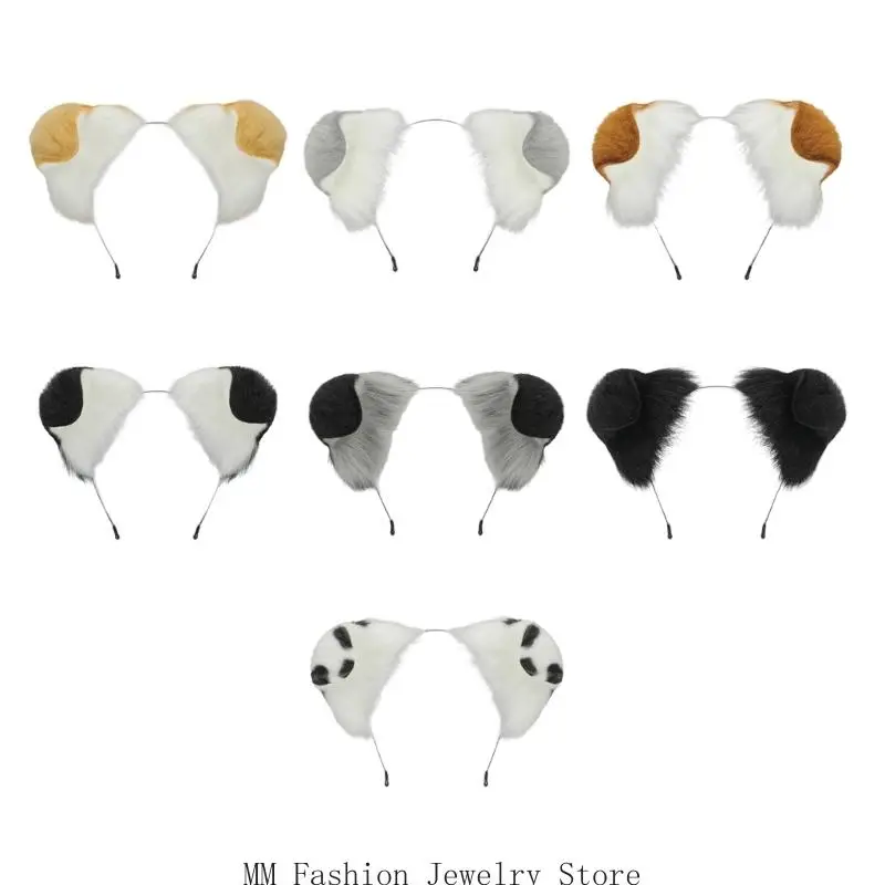 D0UB ぬいぐるみ動物ヘアバンド フロッピー子犬耳付き 快適な伸縮性のあるデザインテーマコスチュームアクセサリー 女性と女の子用