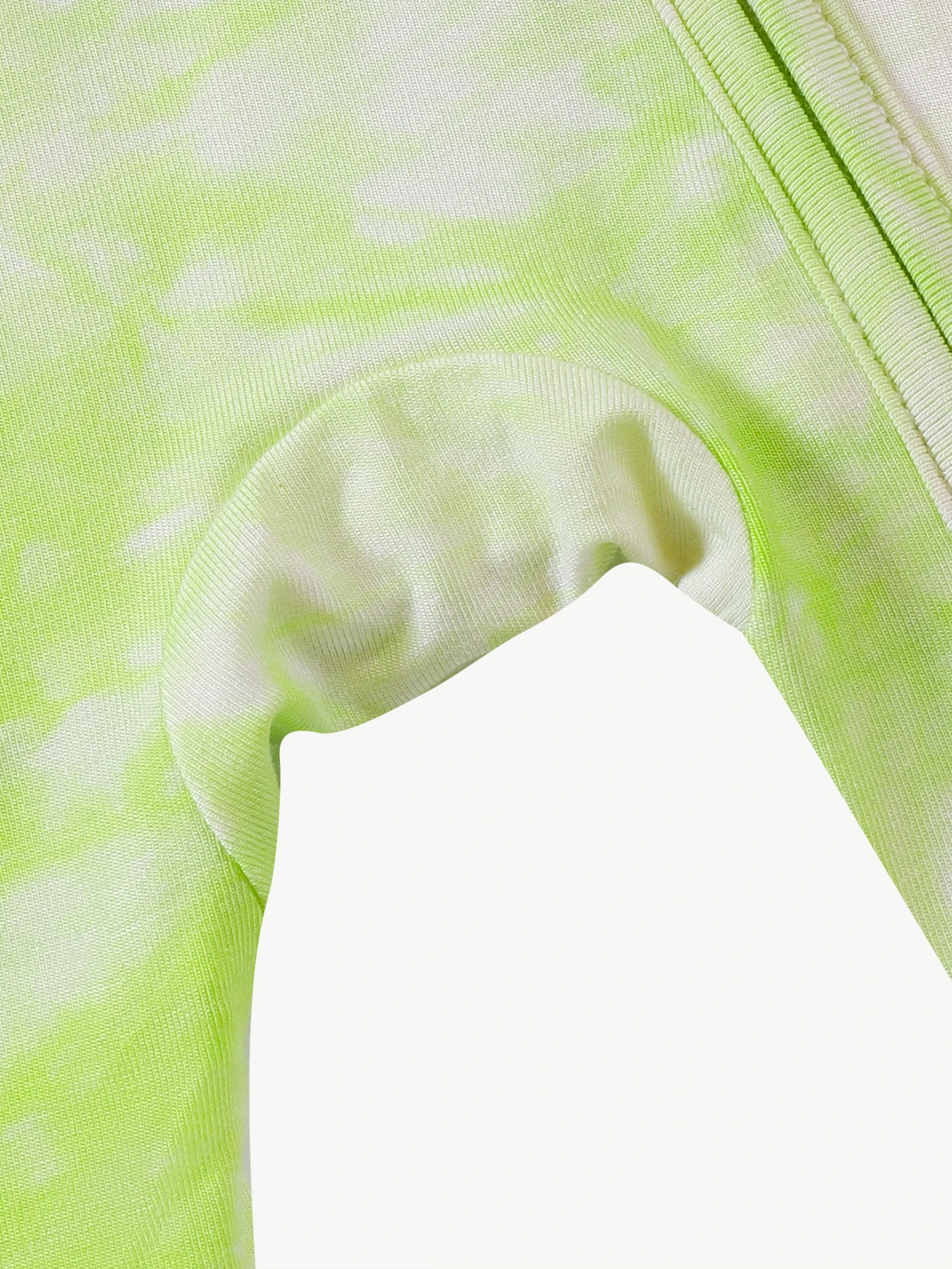 The baby romper of bamboo fiber, soft and thin.  green tie-dye (random), casual, with reversible foot covers & double zippers