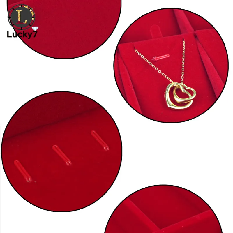 Red Velvet Jewelry Display Tray Jewellery Storage Box Necklace Earrings Pendant Stud Organizer Other Accessories Show Case