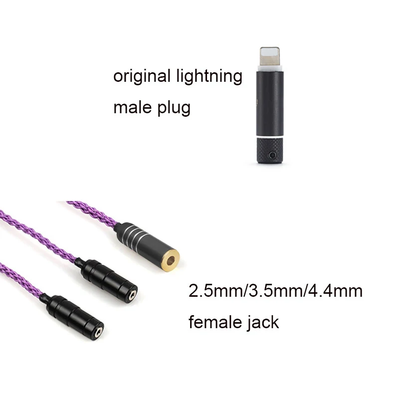 OKCSC HiFi Adapter for iphone Lighting Male Connector 4.4mm 2.5mm Balanced 3.5mm Stereo Female Jack for Earphone Amplifier