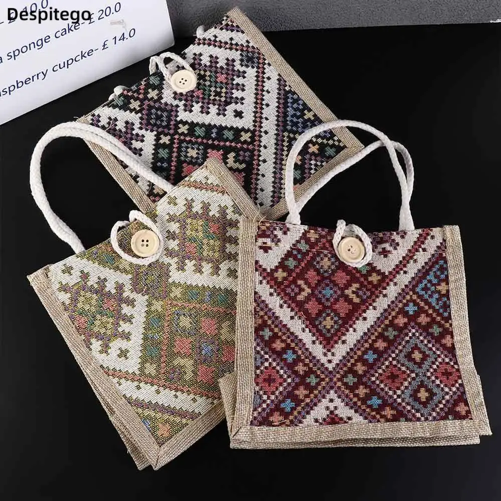 

Ethnic Style Canvas Bag Printing Casual Handbag Large Capacity Girls Portable Linen Cloth Lunch Bag Mommy Bag