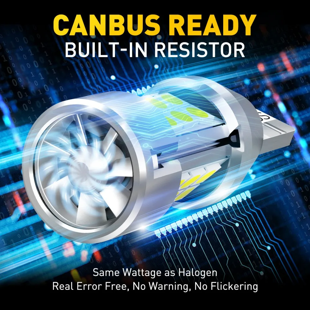 AUXITO 2Pcs W16W T15 LED No Error 912 921 LED Bulb Canbus With Fan High Power Reverse Signal Lamp Car Lights 12V 2000LM White