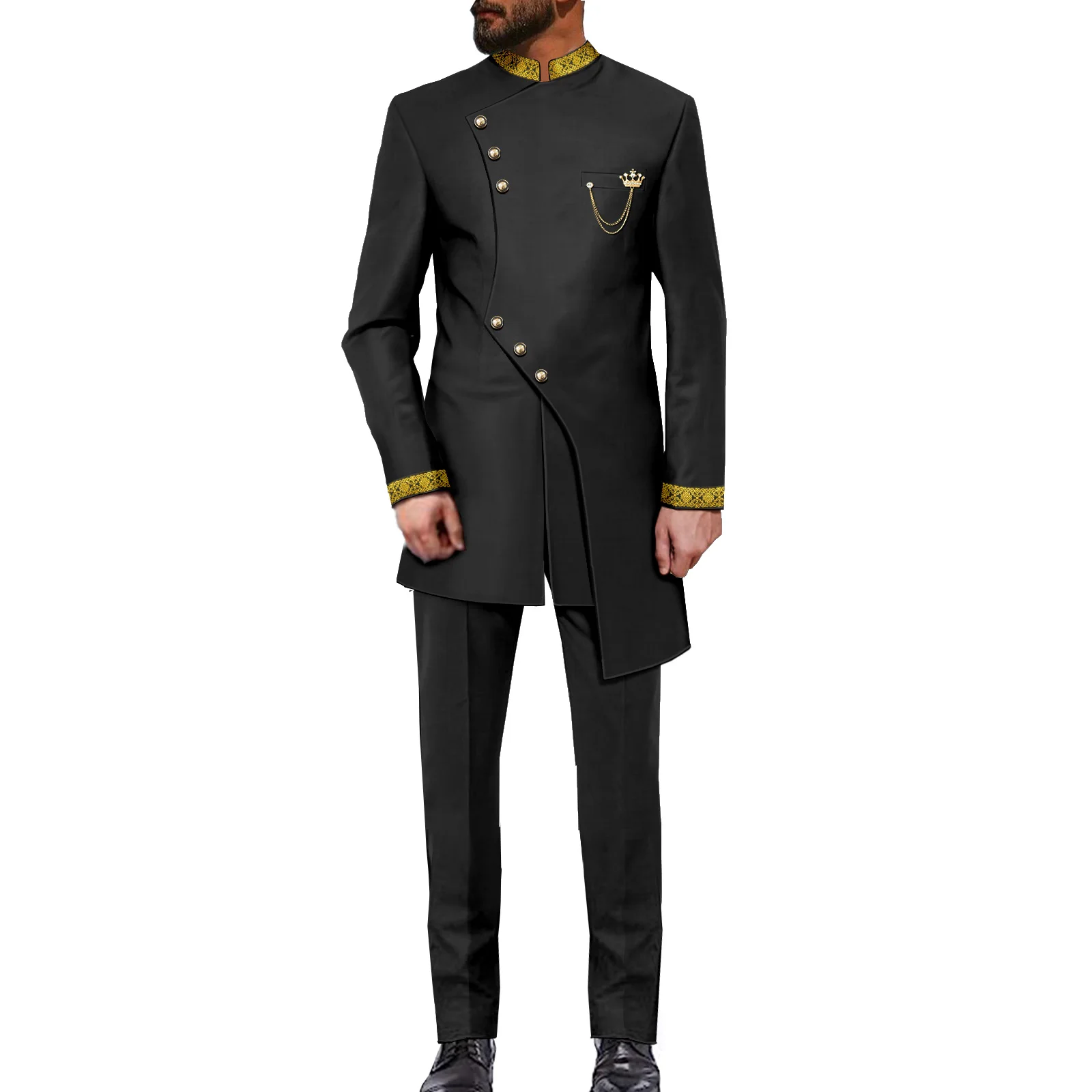 

African Suits for Men，2 Piece Shirt Pants Fashion Dashiki Gold Stamp Casual Tribal Attire FF2316097