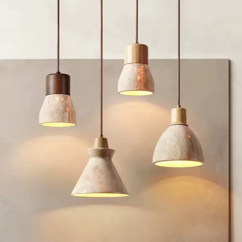 Lampes suspendues en pierre de travertin jaune, style moderne, pour îlot de cuisine, restaurant, chambre à coucher, salon, lustre