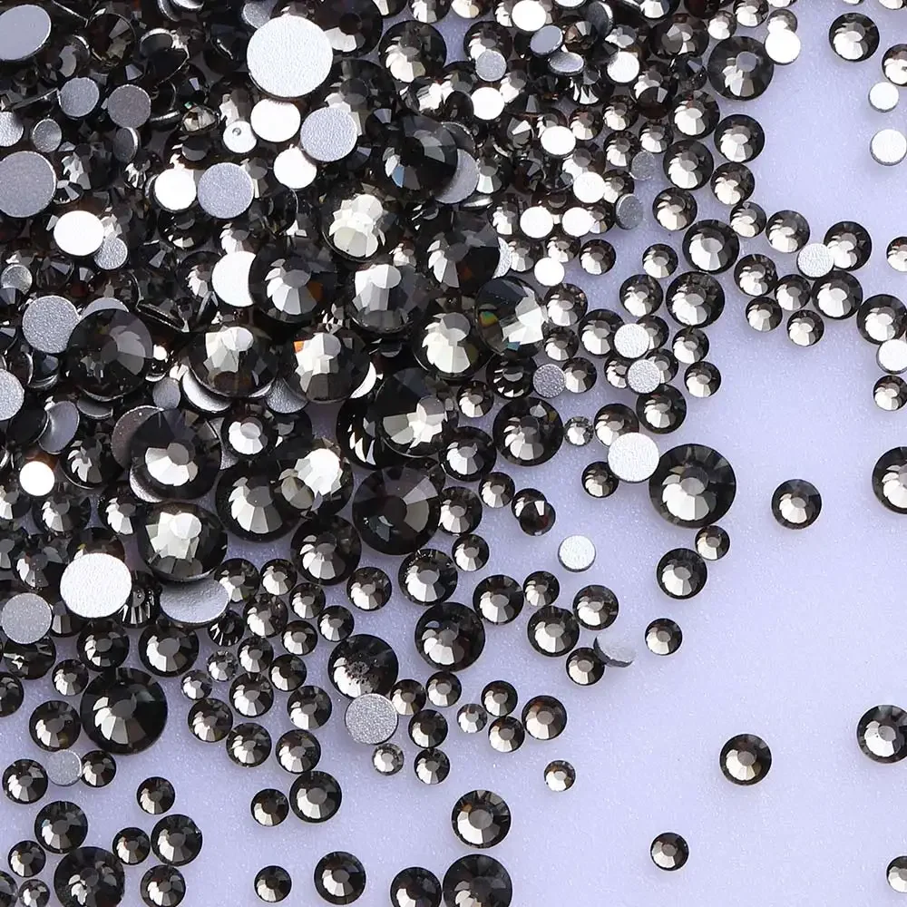 

SS3-SS20 Black Diamond Glitter Glass Rhinestones Mix Small Size High Quality Flatbase Crystal For Nail Art Crafts DIY Decoration
