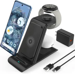 For Google Pixel 9 8 Pro 3 in 1 Wireless Charger Compatible with Pixel Watch 3/2 Wireless Charging Station for Multiple Devices