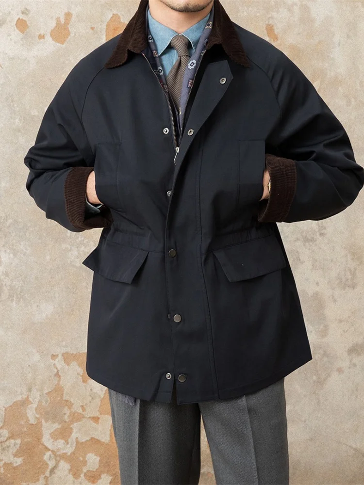 Tuan. Jaket Windbreaker Tahan Air Retro Khaki Deer Tee untuk Musim Gugur dan Musim Dingin, Kerah Korduroi Kasual Pria, Ele Sle Faionable...