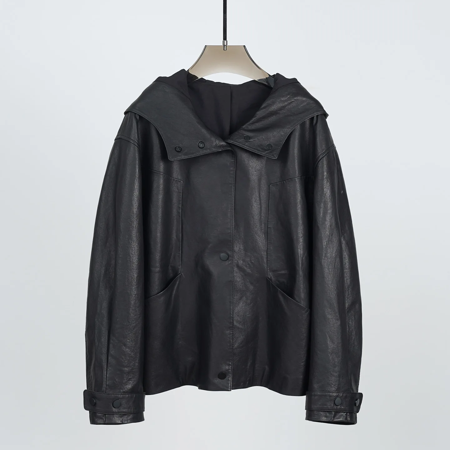 سترة نسائية بغطاء للرأس من جلد الغنم على طراز خندق لأزياء الخريف/الشتاء