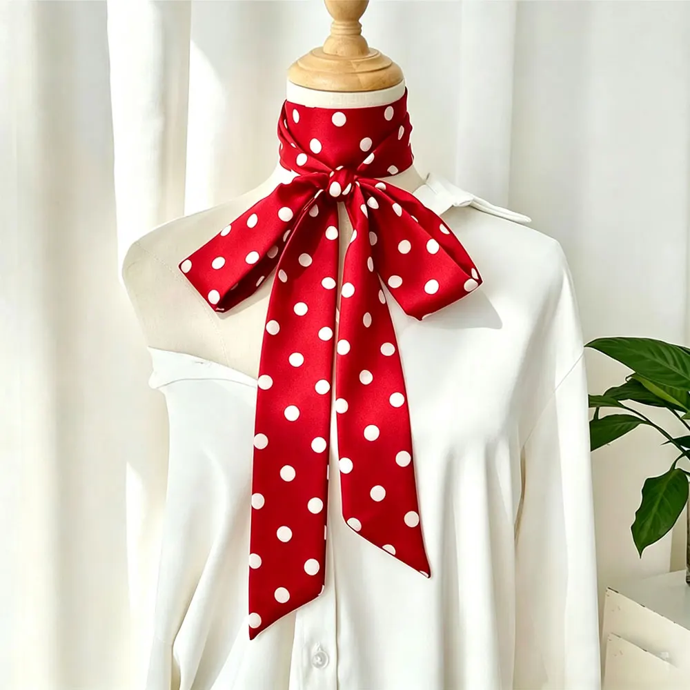 Polka Dot Women Long Skinny Silk Scarf Multifunctional Hair Band Bag Satin Scarf  Ribbon Neckties Bag Scarf