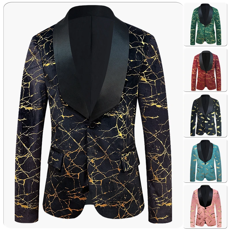 Men Gold Printing suit Hot Stamping Velvet Blazer gilding Pleuche Suit Jackets foil printed Flannel Gold stamping Velvet Blazers