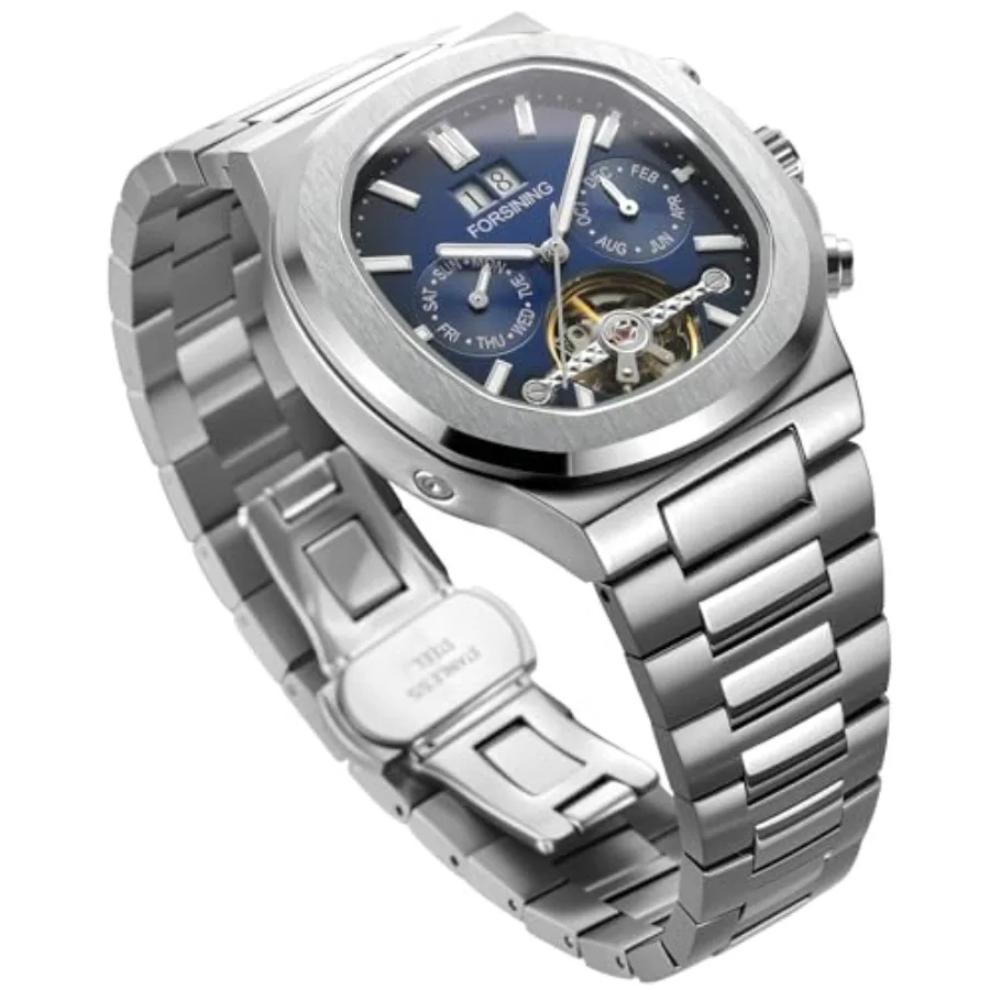 

Automatic Mechanical Watch for Men, Classic Square Case, Tourbillon Dial, Multifunctional Date/Week/Month Business Casual Wrist