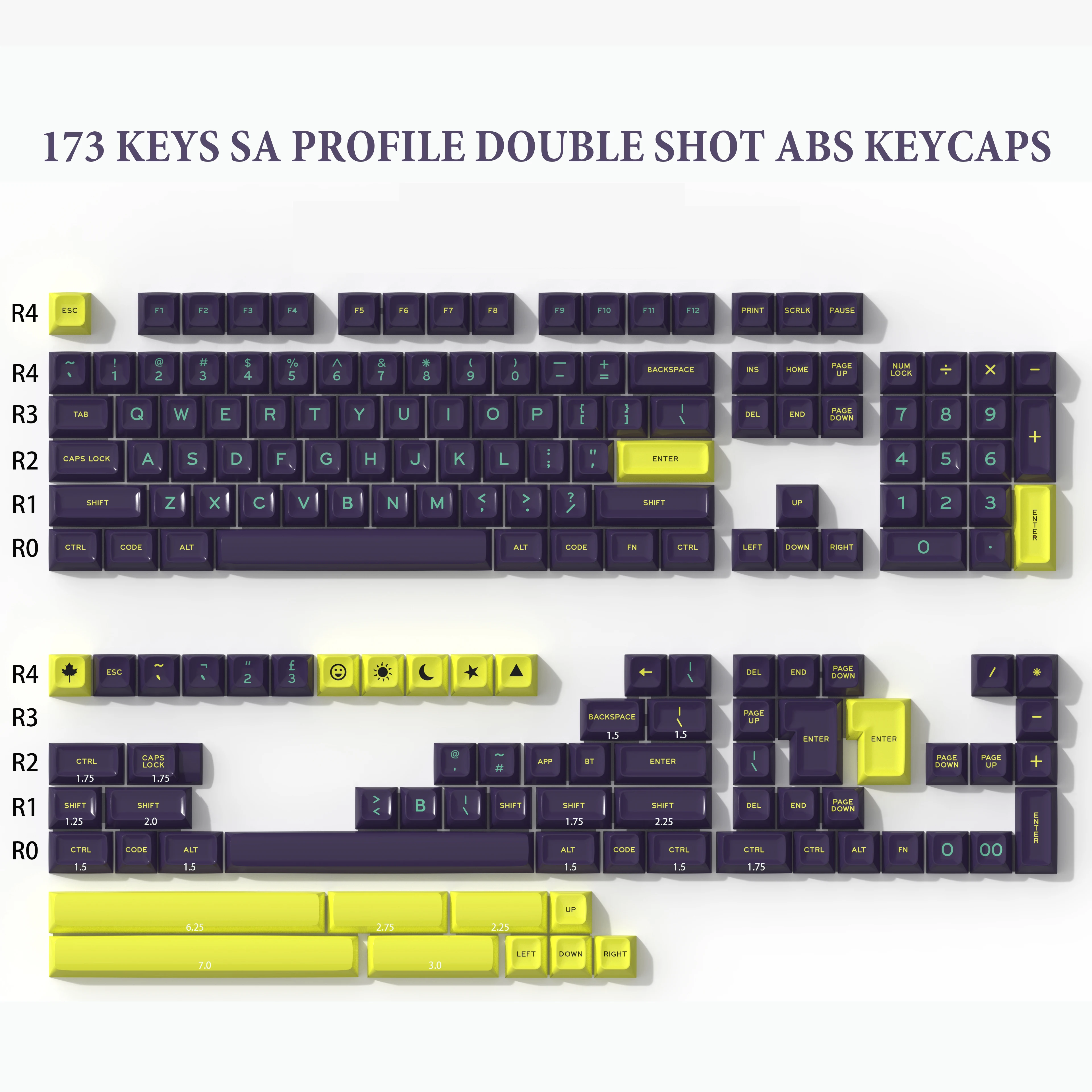 173 Keys Blue Yellow Minimalist Style Keyboard Keycaps Double Shot ABS Keycaps SA Profile for MX Switches Mechanical Keyboard