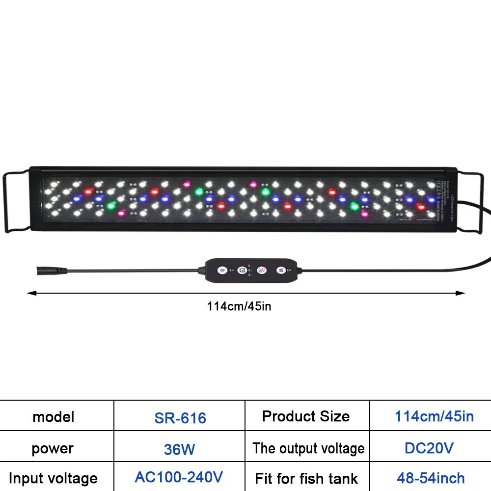 NONE 120CM Aquarium Pflanzenwachstumslicht Aquarium Dimmbare Beleuchtung LED-Licht DIY MODUS mit Poweroff-Speicherfunktion 100-240V IP65 3