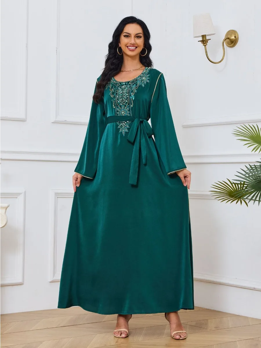 Eid Muslim Party Dress for Women Arab Beading Abaya Jalabiya Long Dresses Morocco Kaftan Vestidos Dubai Ramadan Gown Robe 2024