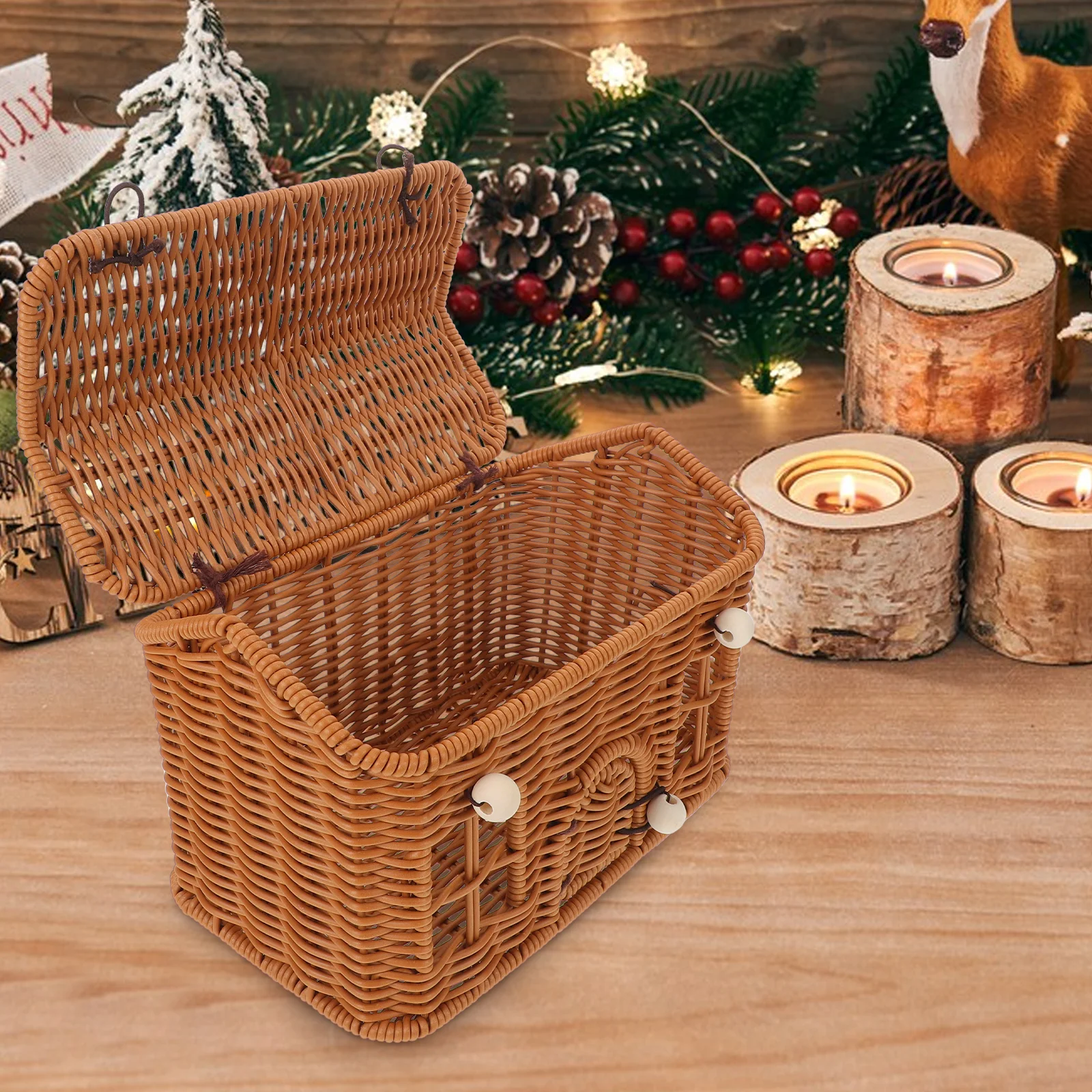 

Christmas Imitation Rattan Candy Shape Woven Snack Storage Shelf Organizer Holiday Party Favor Picnic Serving Tray